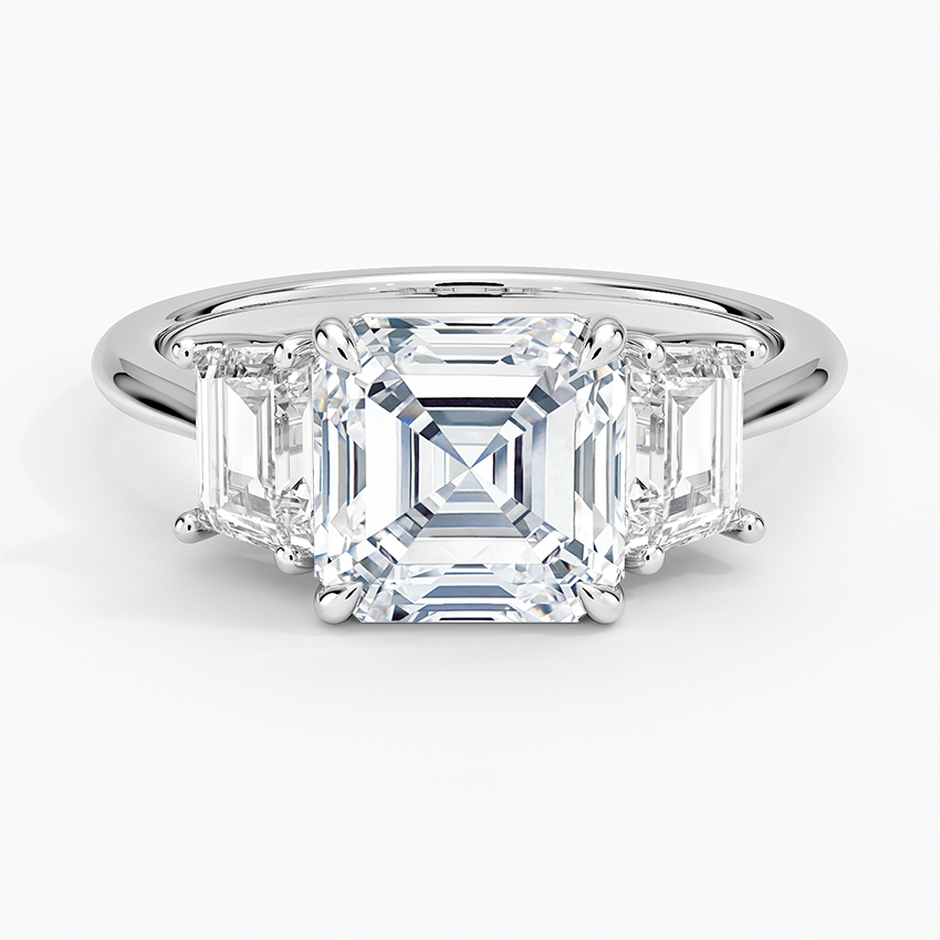 1-3CT. Three Stone Trapezoid Diamond Engagement Ring