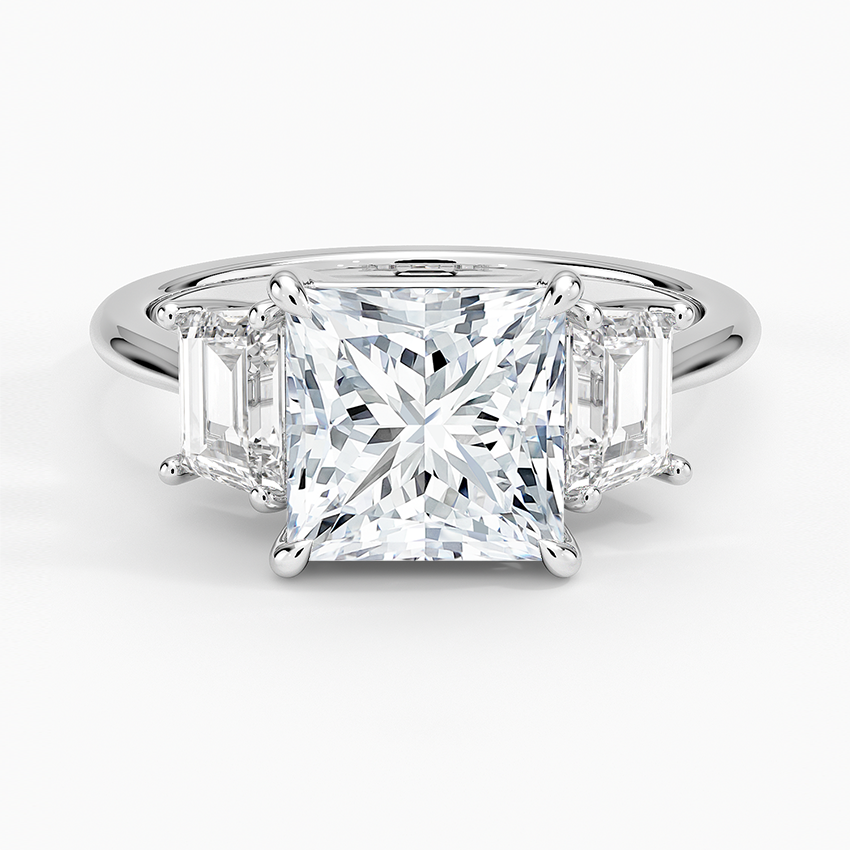 1-3CT. Three Stone Trapezoid Diamond Engagement Ring