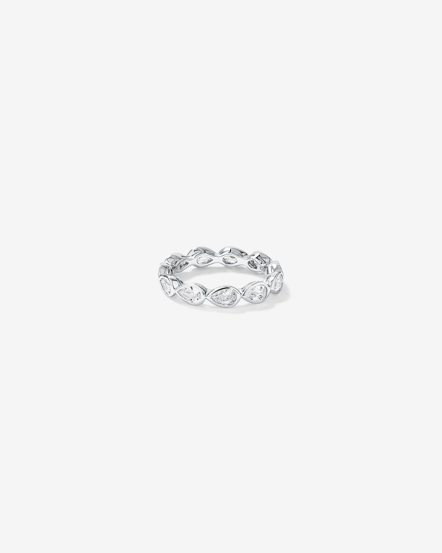 Pear Shaped Cubic Zirconia Bezel Set Eternity Ring in Sterling Silver