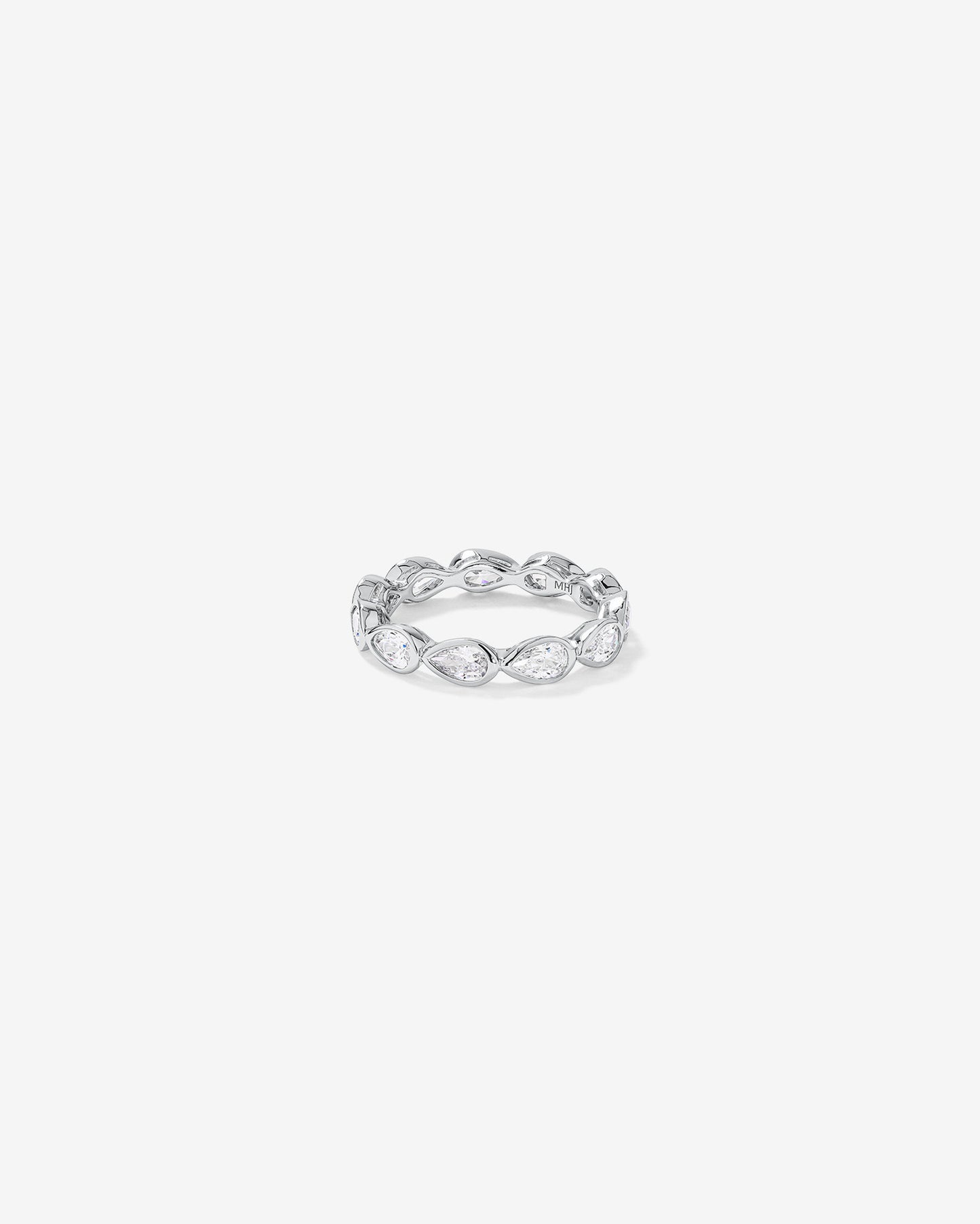 Pear Shaped Cubic Zirconia Bezel Set Eternity Ring in Sterling Silver