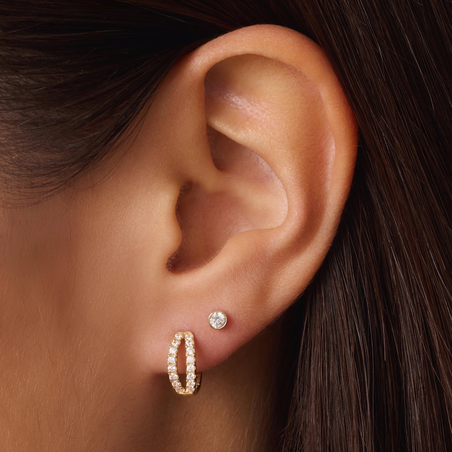 Sparkling Pav¨¦ Cubic Zirconia Double Huggie Hoops (12mm)
