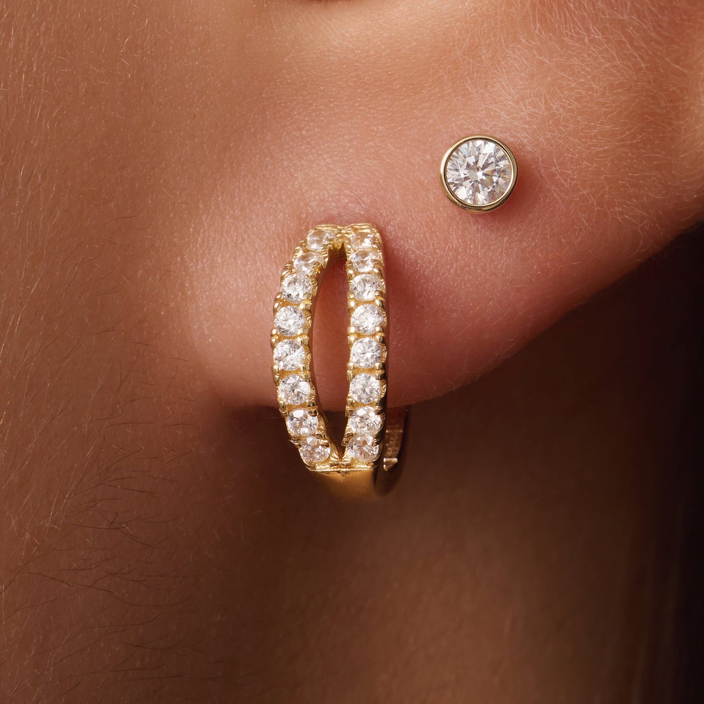 Sparkling Pav¨¦ Cubic Zirconia Double Huggie Hoops (12mm)