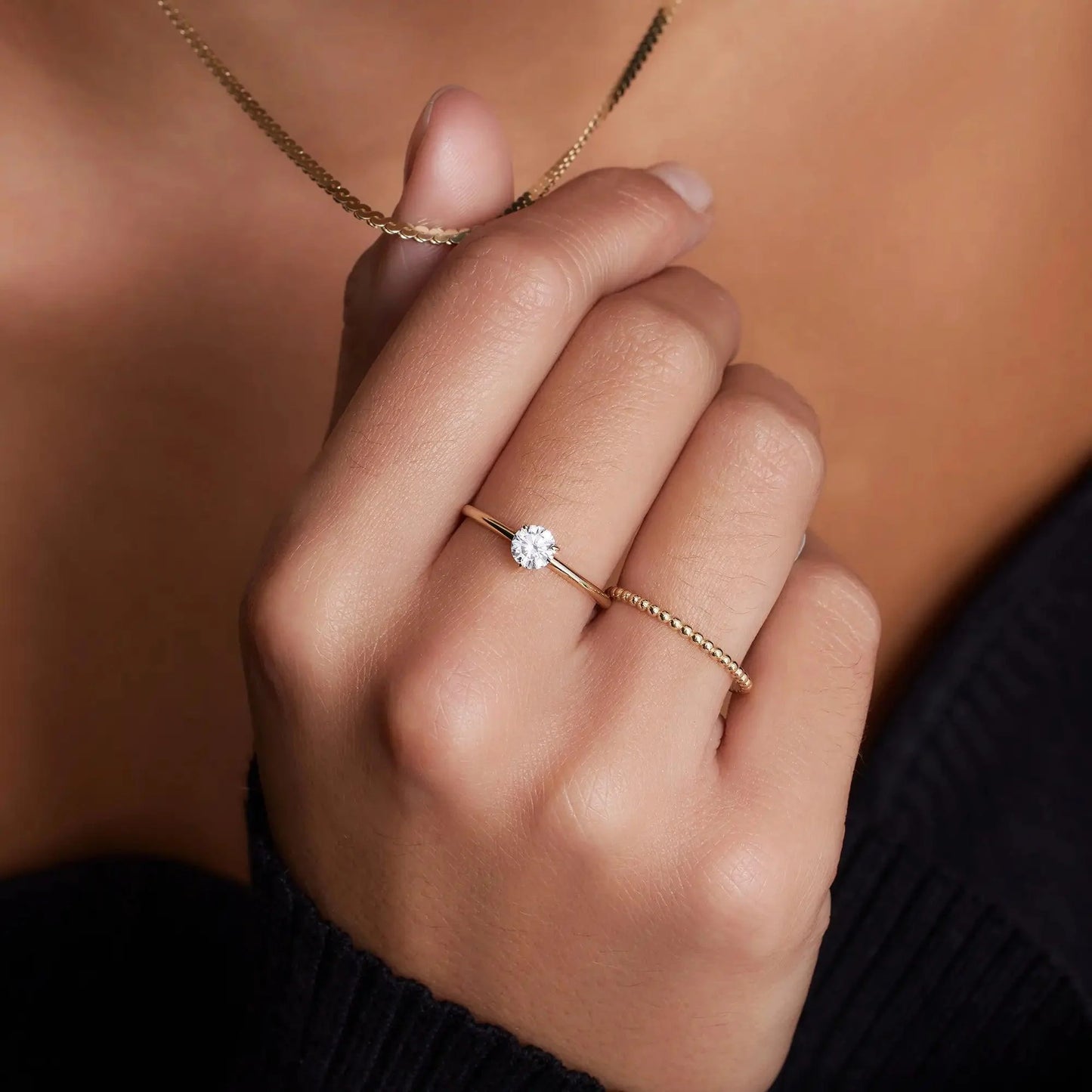 Three Prong Round Cut Moissanite Ring
