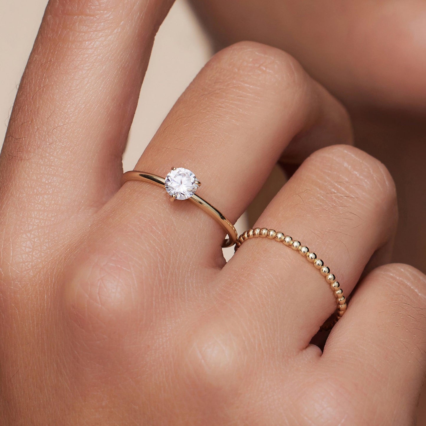 Three Prong Round Cut Moissanite Ring