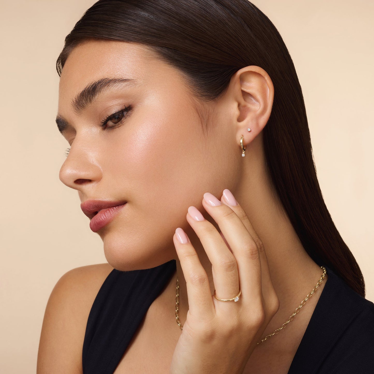 Four Prong Diamond Charm Hoop Earrings (0.10 ct)