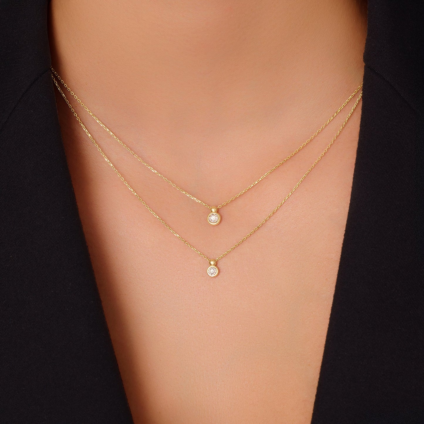 Bezel Set Diamond Linked Pendant Necklace (0.03 ct)