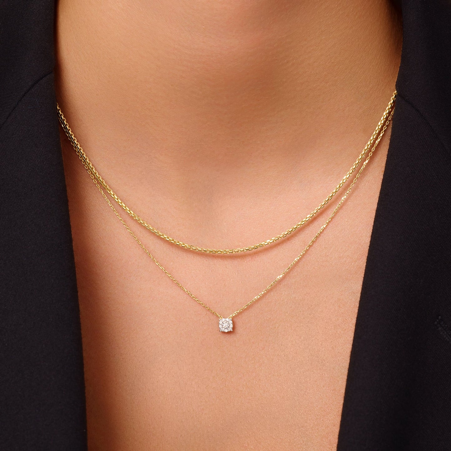 Four Prong Diamond Halo Pendant Necklace (0.05 ct)