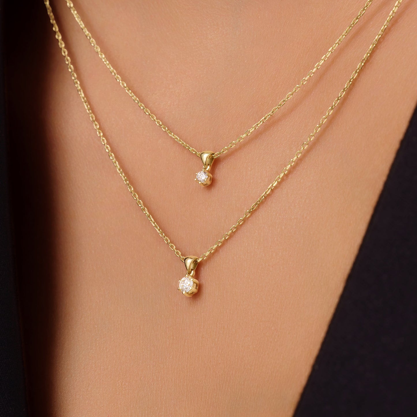 Six Prong Diamond Linked Pendant Necklace (0.10 ct)