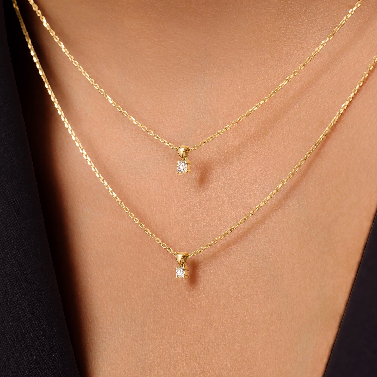 Four Prong Diamond Linked Pendant Necklace (0.05 ct)