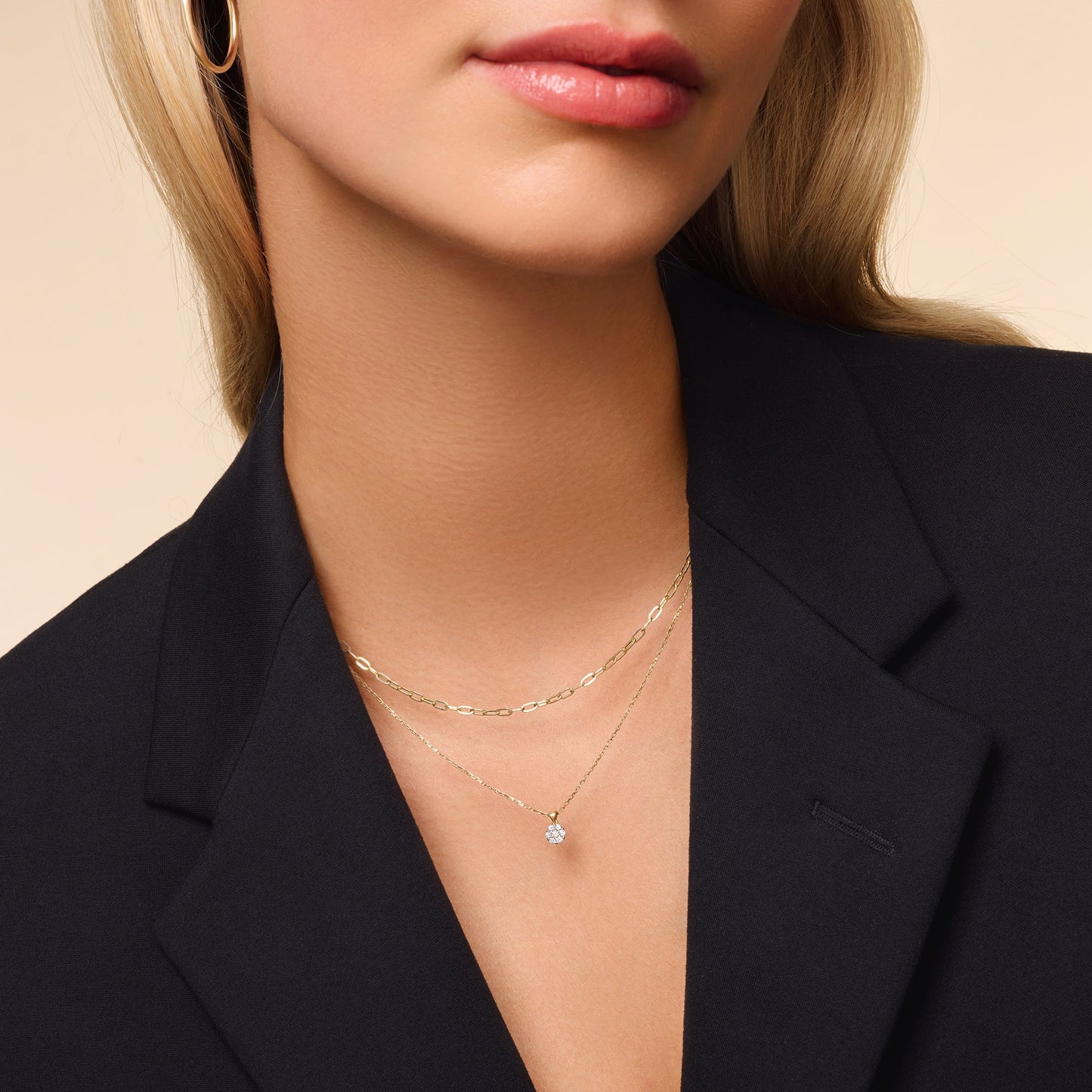 Diamond Cluster Linked Pendant Necklace (0.13 ct)