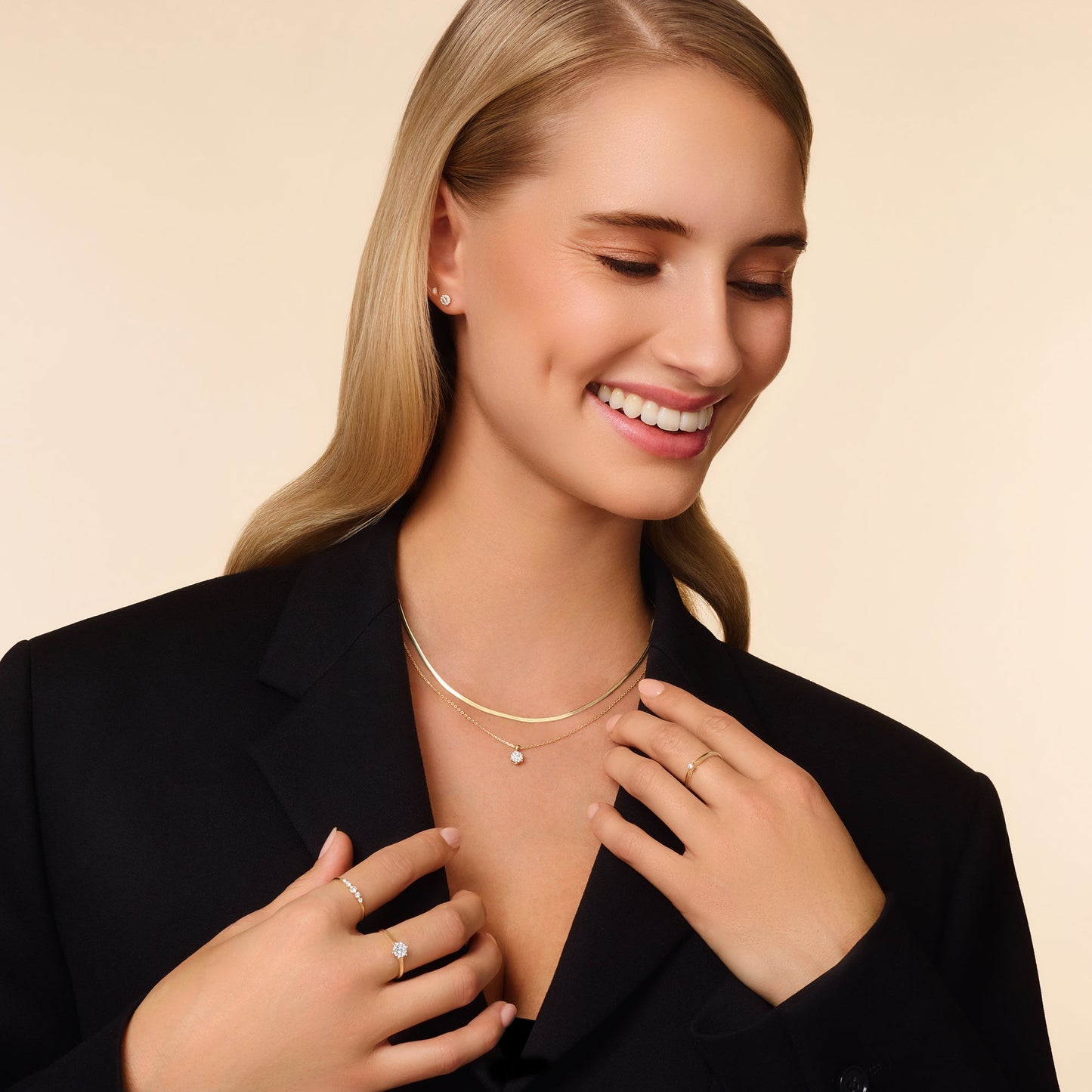 Six Prong Diamond Cluster Linked Pendant Necklace (0.08 ct)