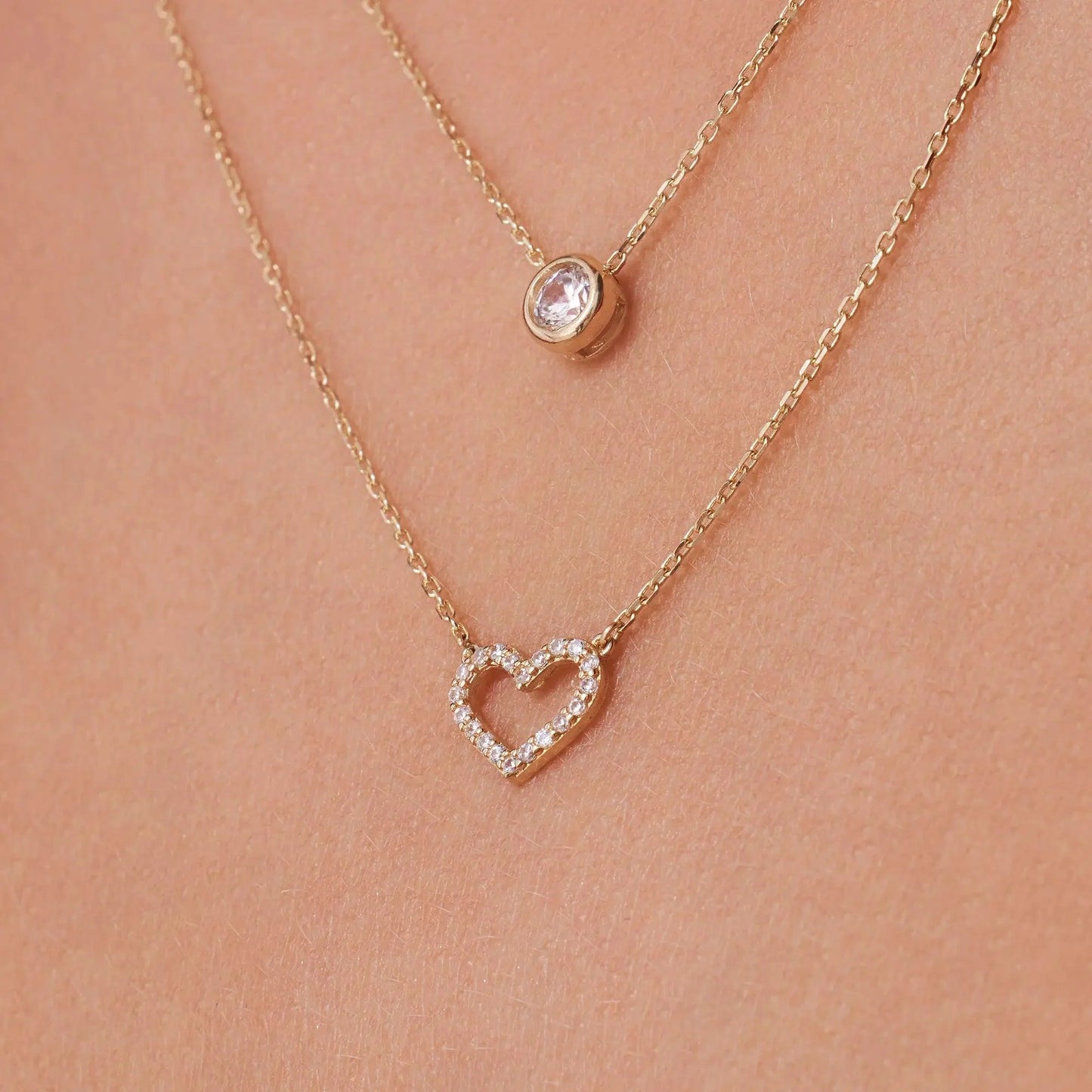 Pav¨¦ Cubic Zirconia Open Heart Pendant Necklace