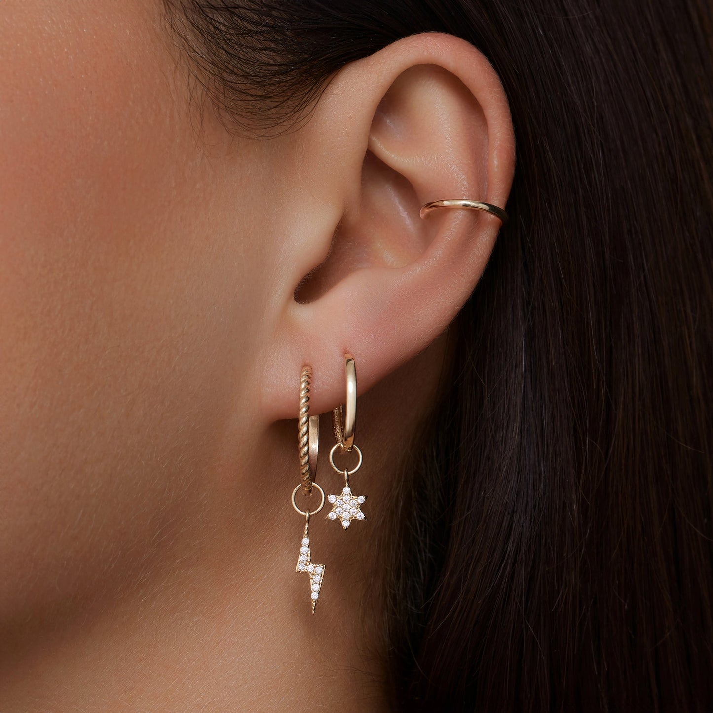 Pave Moissanite Star Hoop Charm