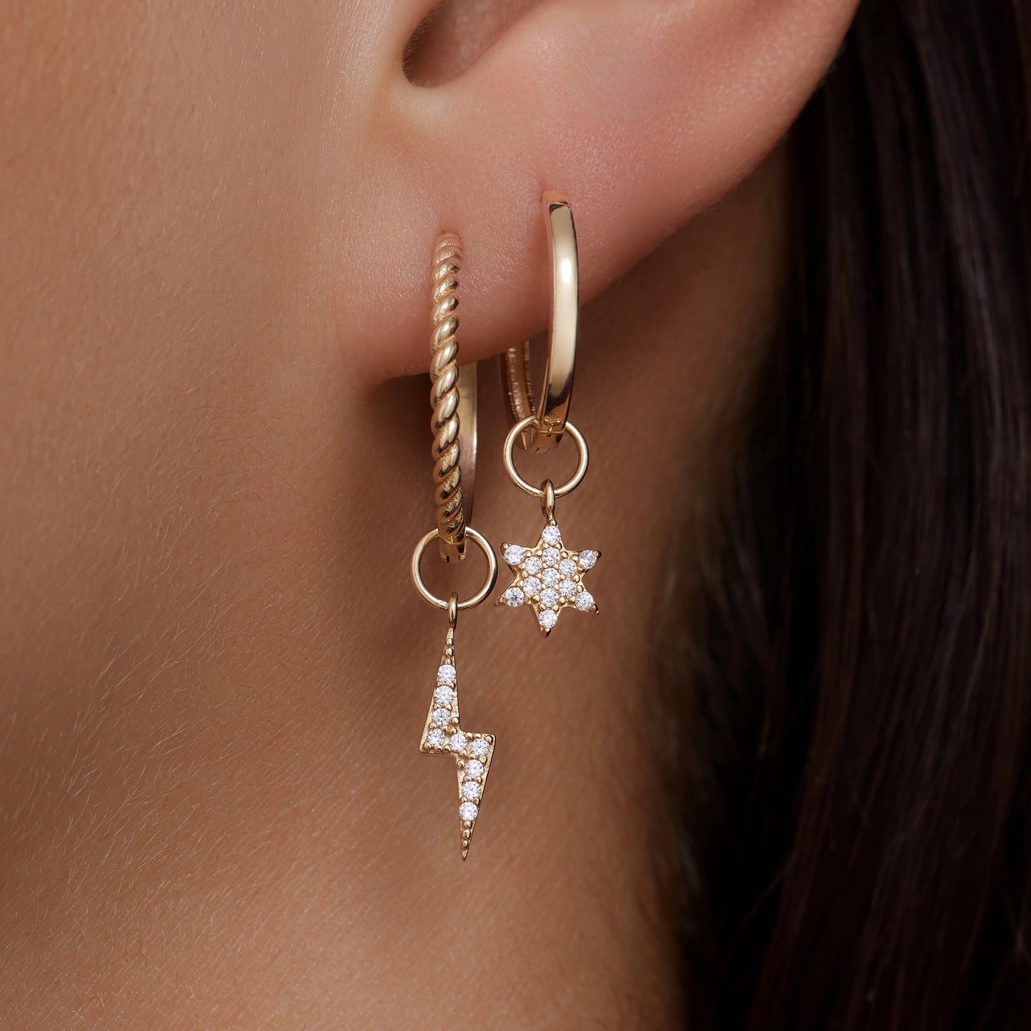 Pave Moissanite Star Hoop Charm
