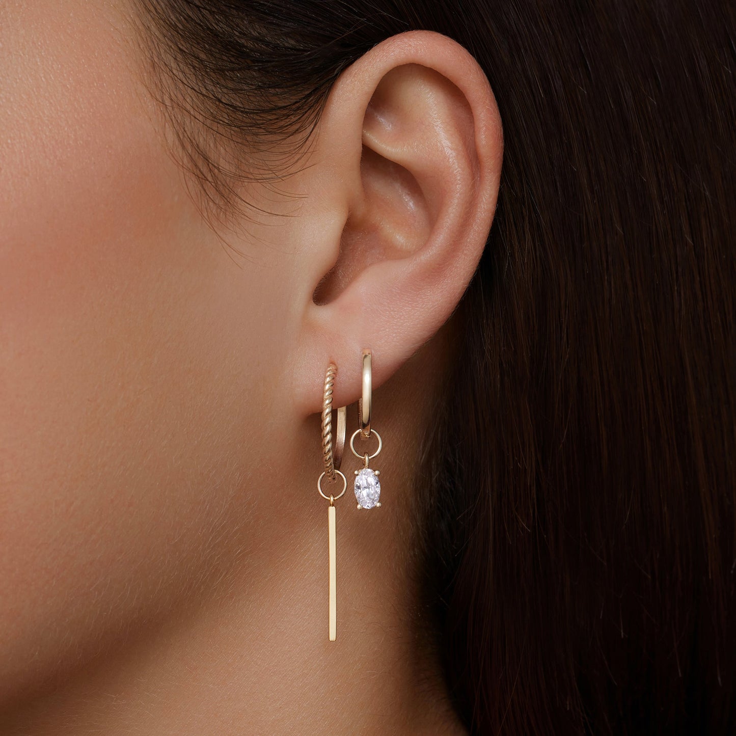 Oval Cut Moissanite Hoop Charm