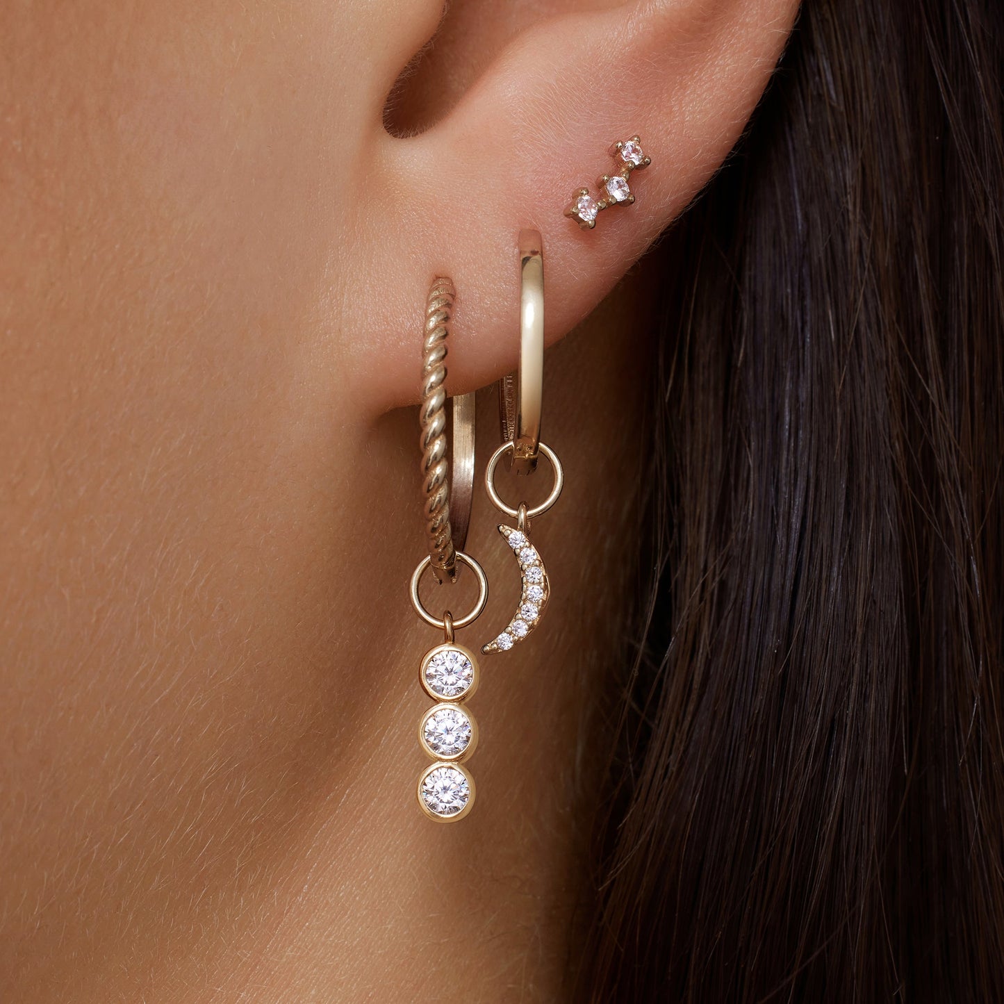 Pave Moissanite Moon Hoop Charm