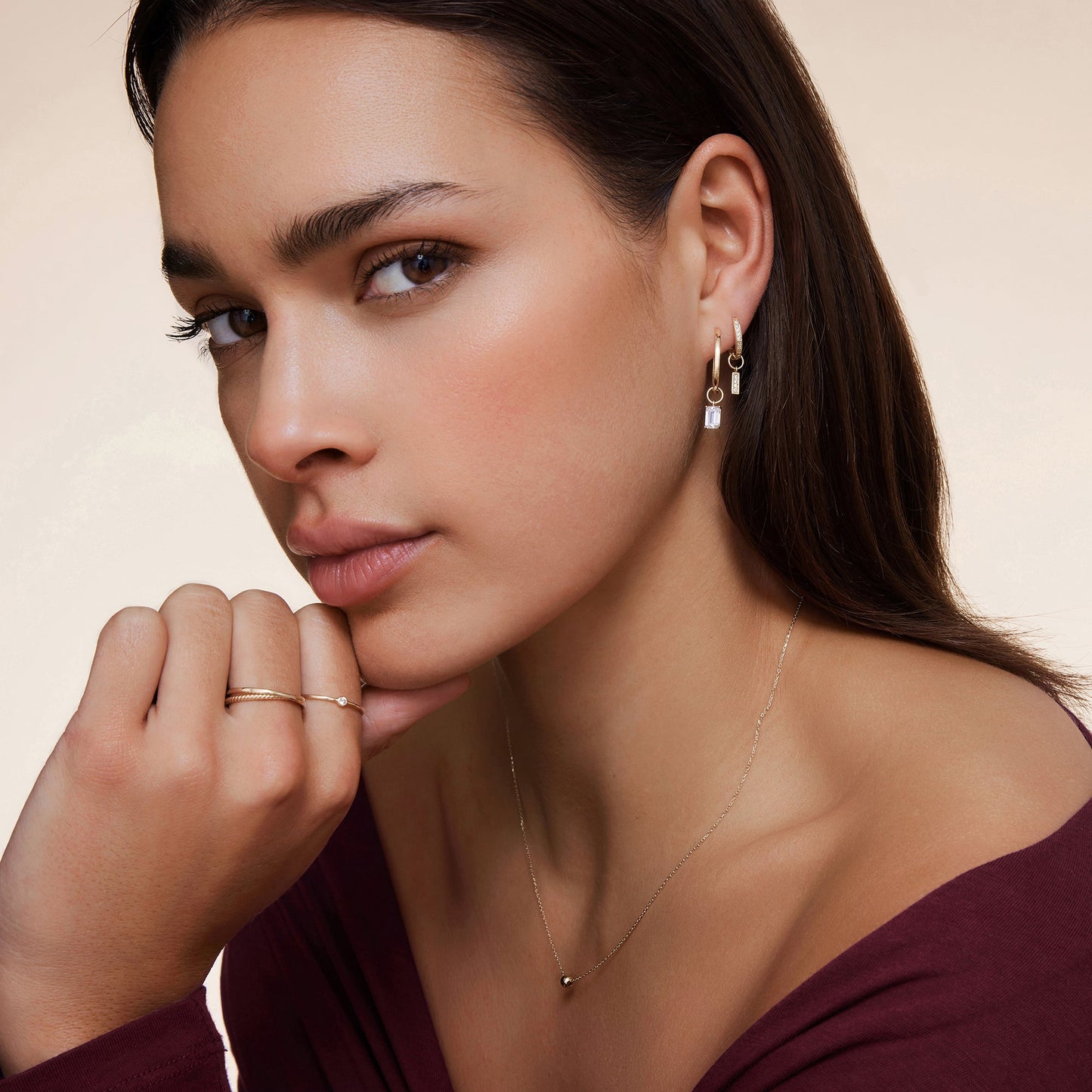 Pav¨¦ Cubic Zirconia Bold Bar Hoop Charm