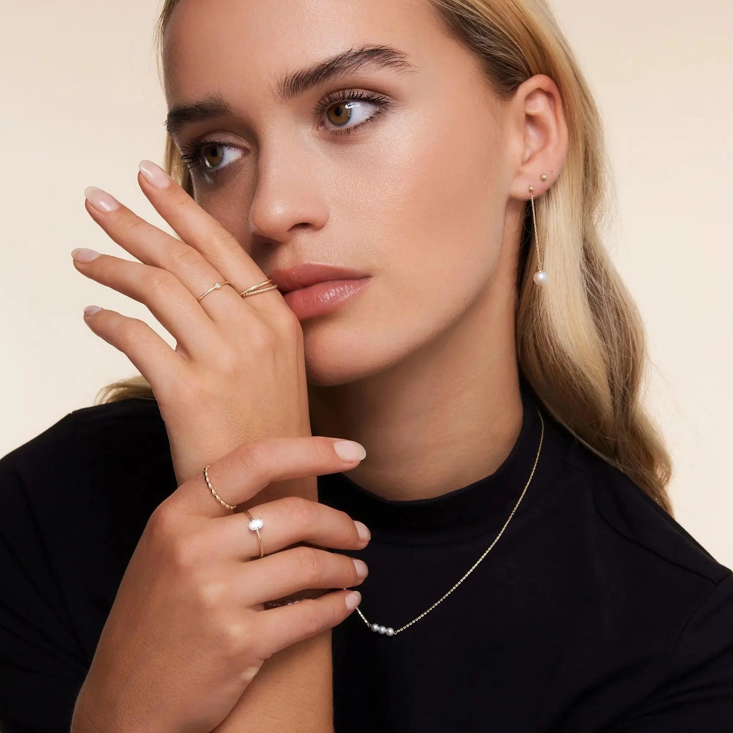 Oval Beaded Stacker Ring