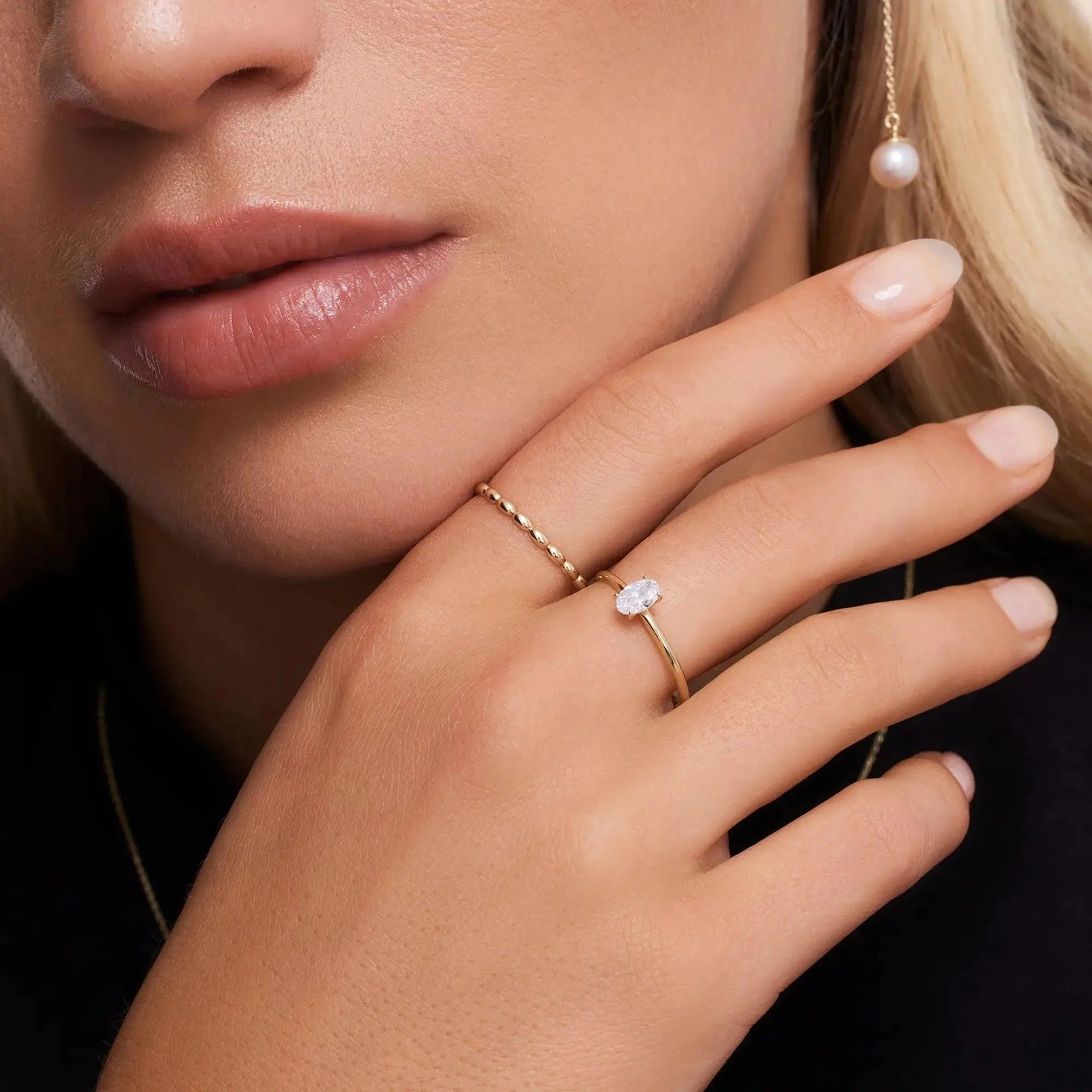 Oval Beaded Stacker Ring