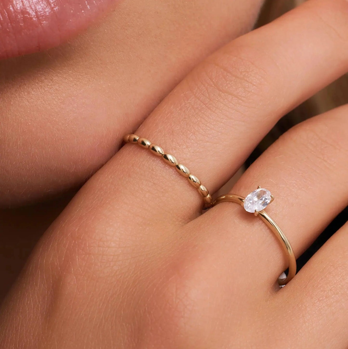 Oval Beaded Stacker Ring