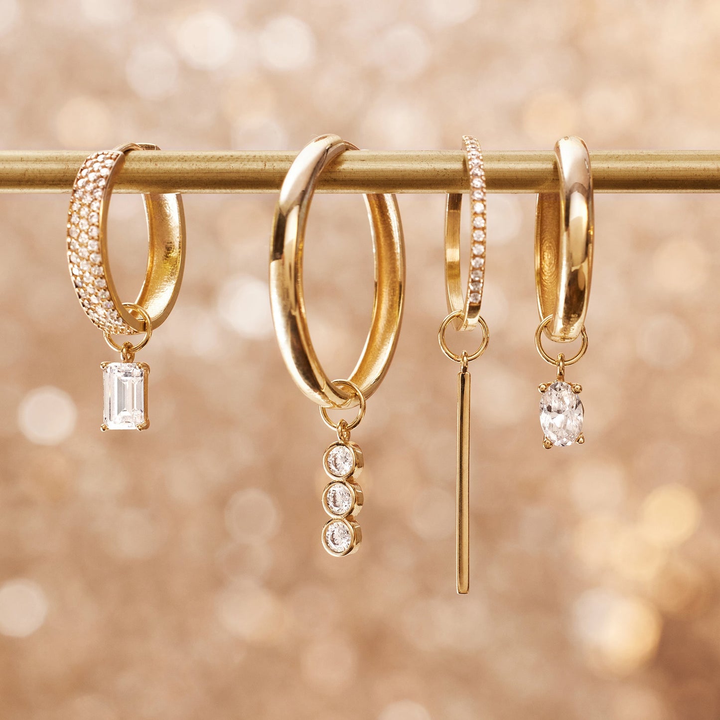 Emerald Cut Moissanite Hoop Charm