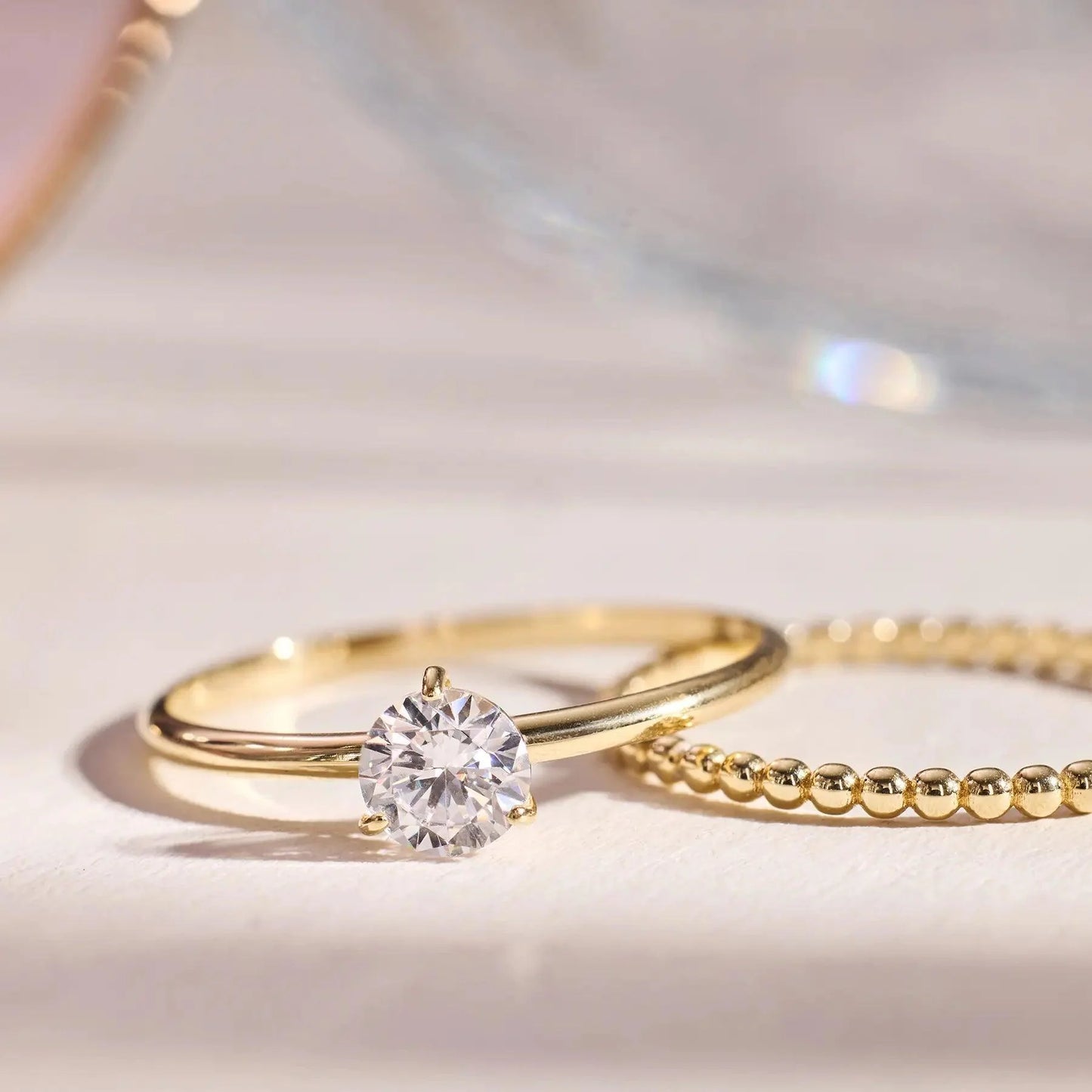 Three Prong Round Cut Moissanite Ring