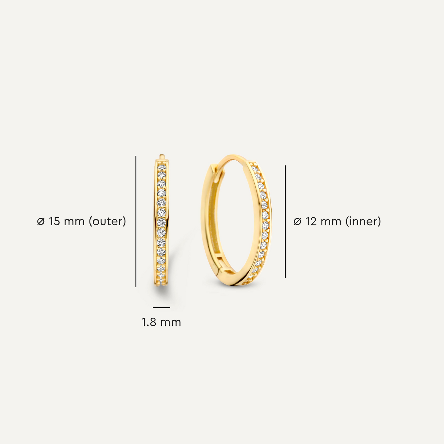 Pav¨¦ Cubic Zirconia Oval Small Hoops (15mm)