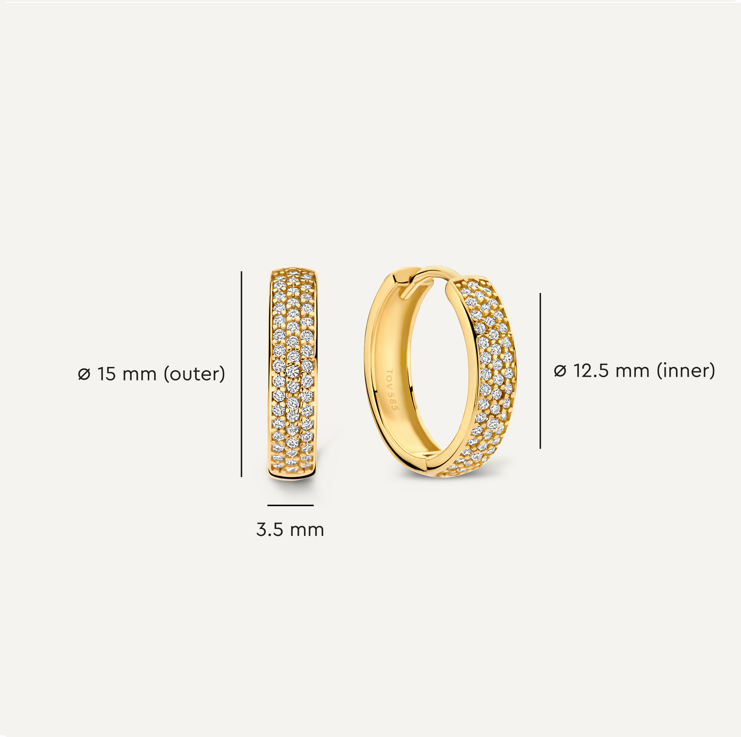Pav¨¦ Cubic Zirconia Bold Small Hoops (15mm)