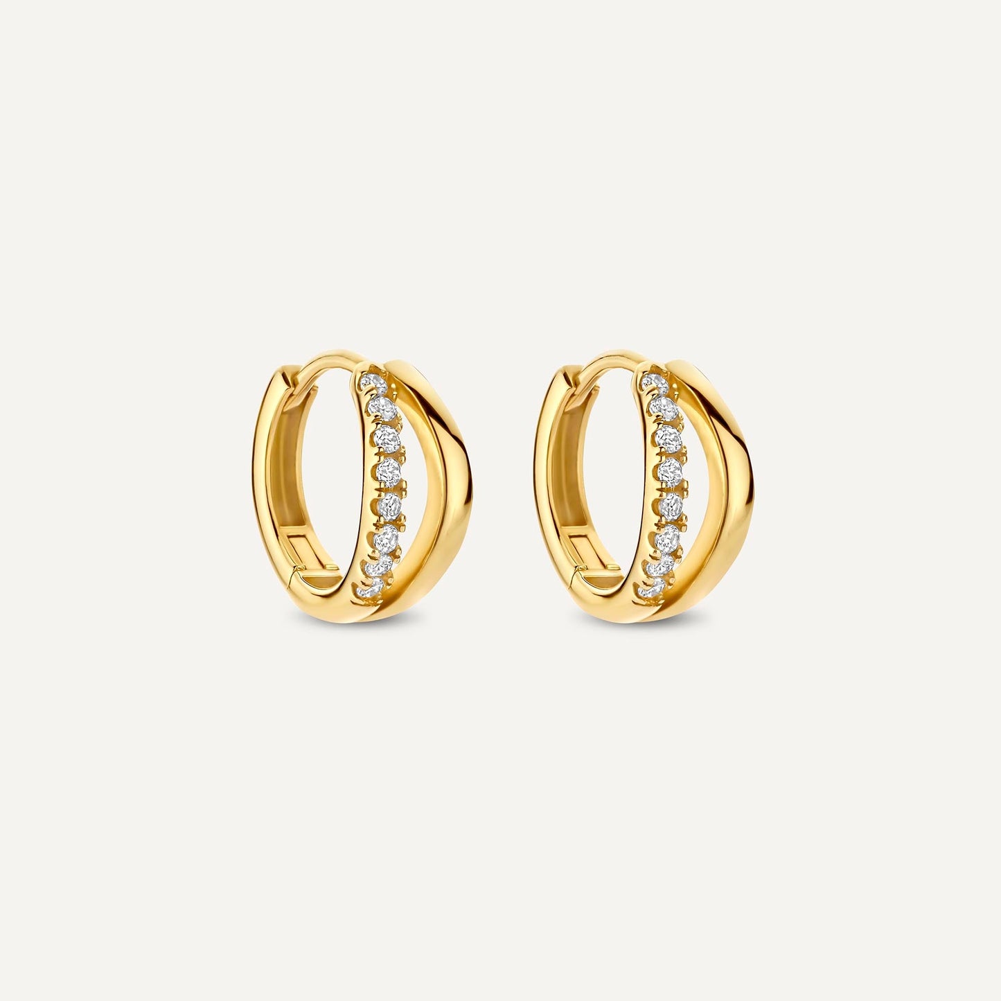 Pav¨¦ Cubic Zirconia Double Huggie Hoops (12mm)