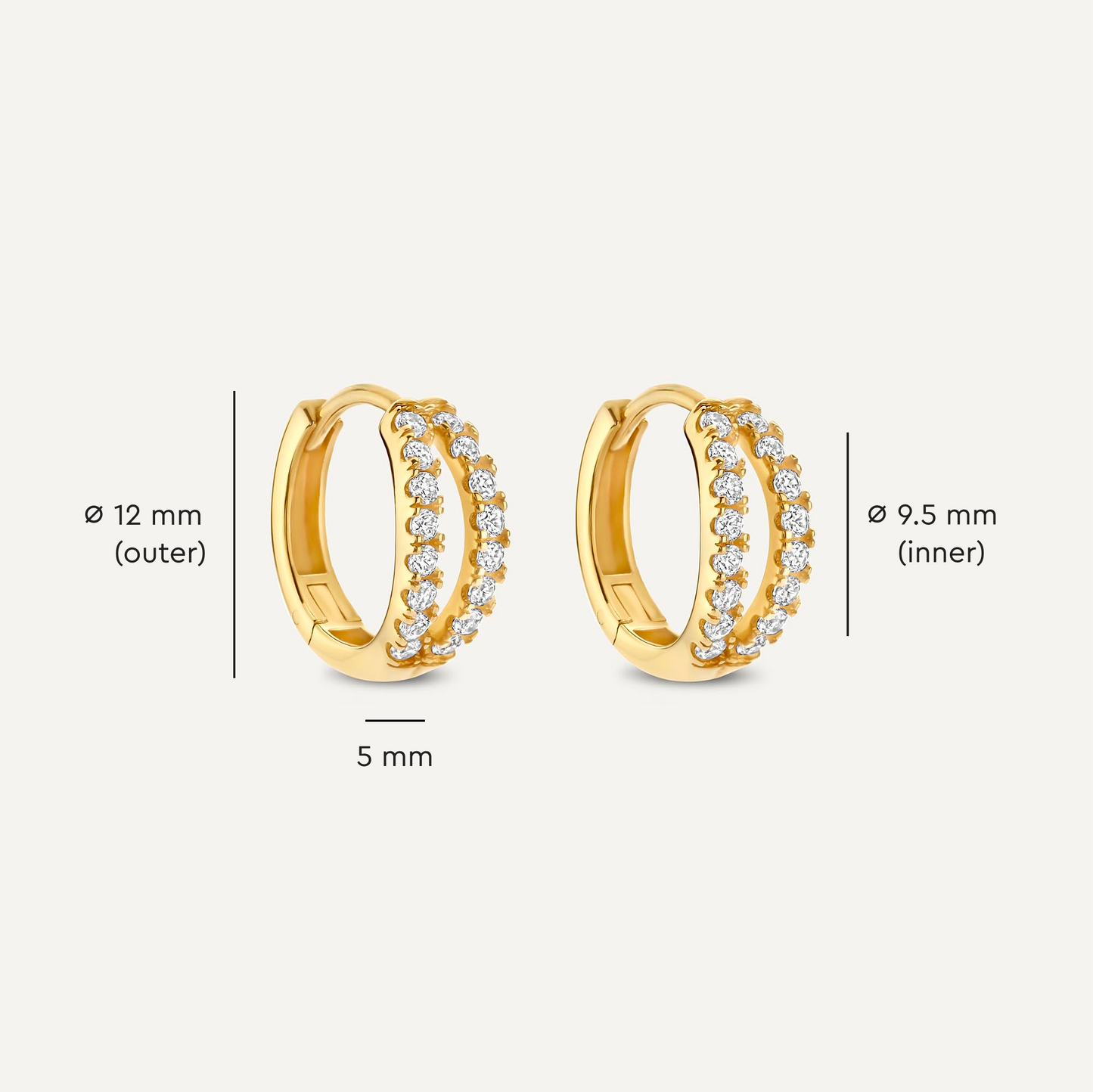 Sparkling Pav¨¦ Cubic Zirconia Double Huggie Hoops (12mm)