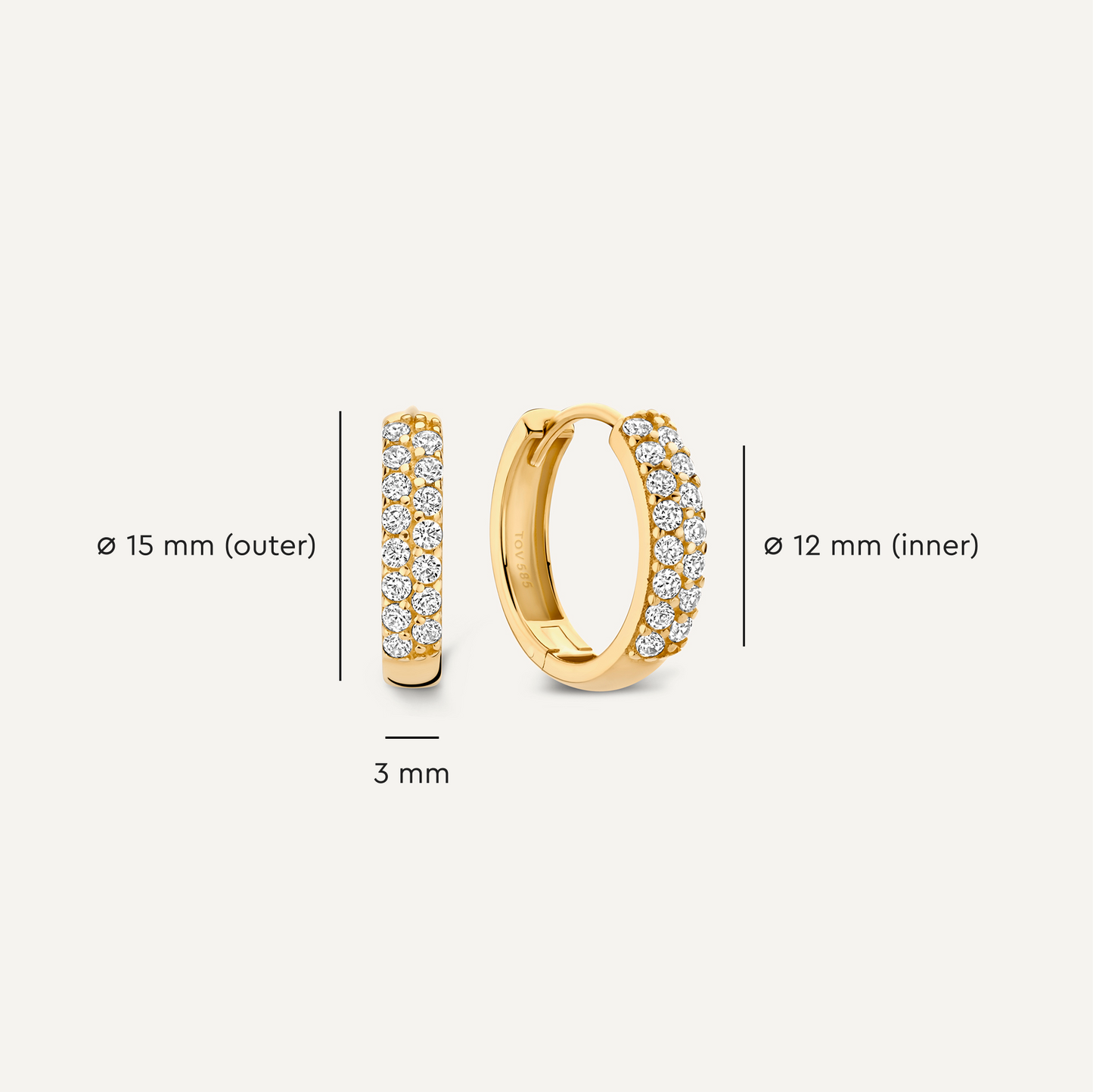 Sparkling Pav¨¦ Cubic Zirconia Huggie Hoops (15mm)