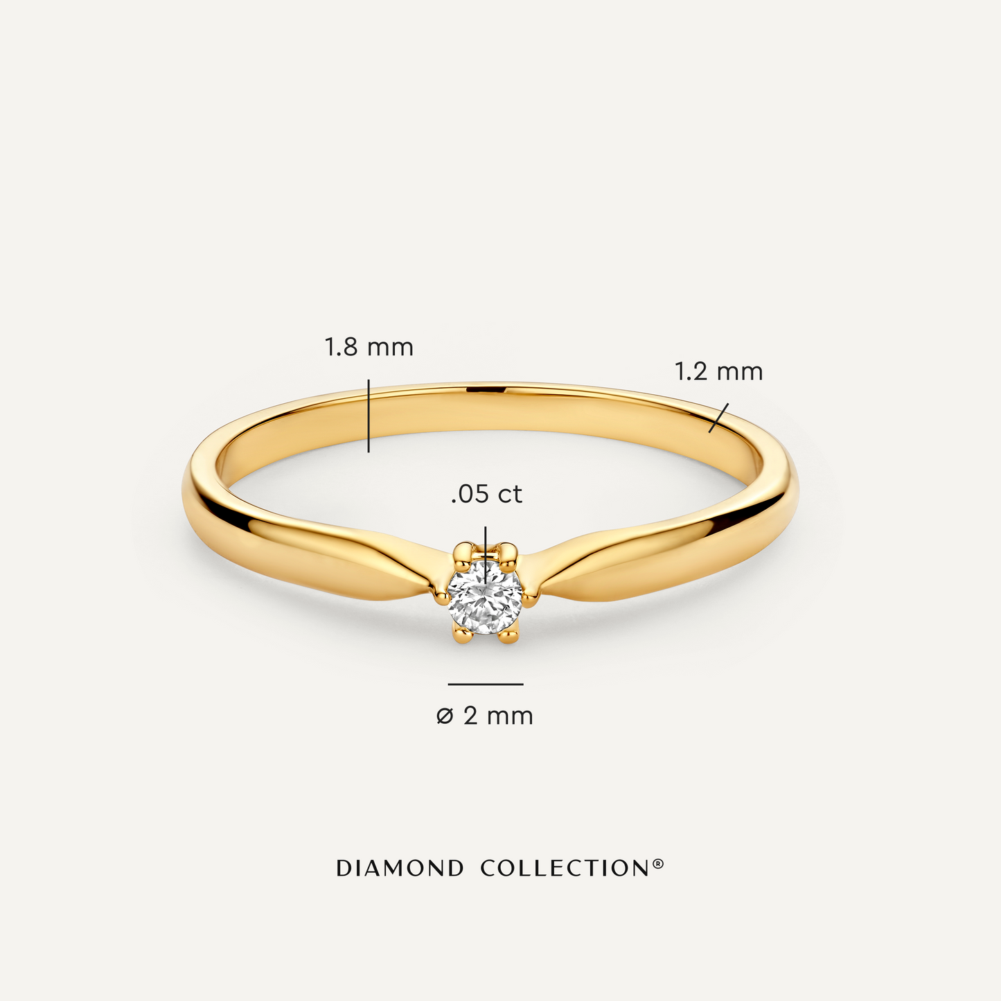 Six Prong Diamond Solitary Tapered Ring (0.05 ct)
