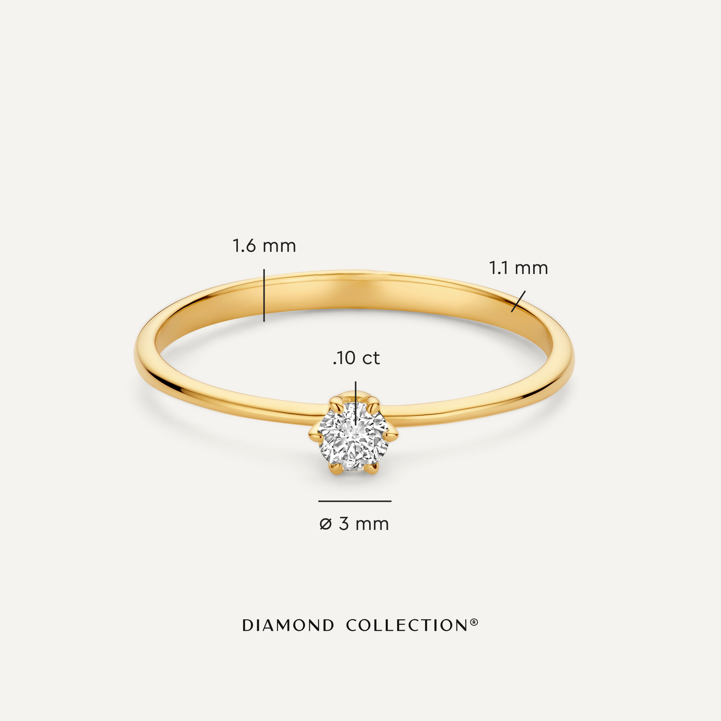 Six Prong Diamond Solitary Ring (0.10 ct)