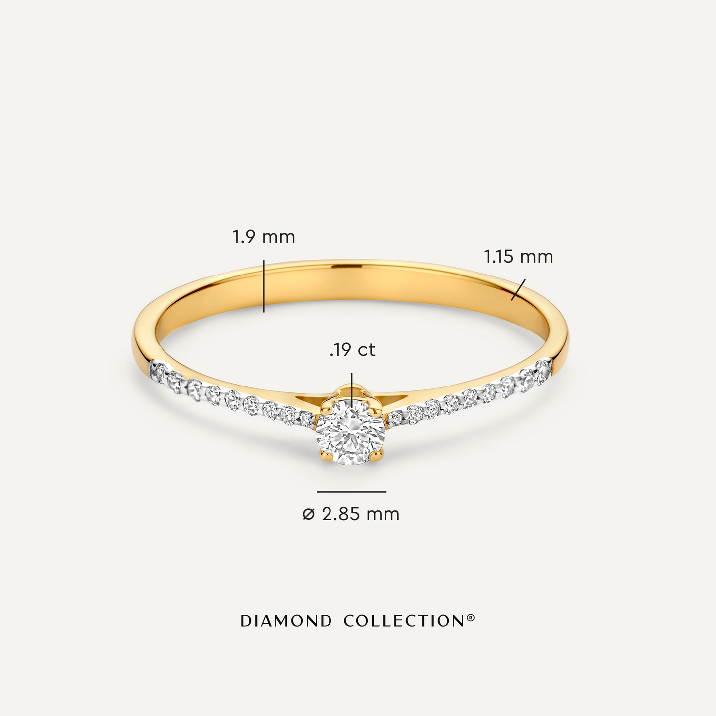 Four Prong Diamond Solitary Pav¨¦ Tapered Ring (0.19 ct)