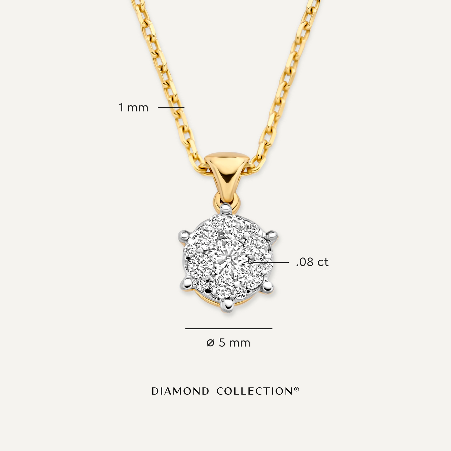 Six Prong Diamond Cluster Linked Pendant Necklace (0.08 ct)