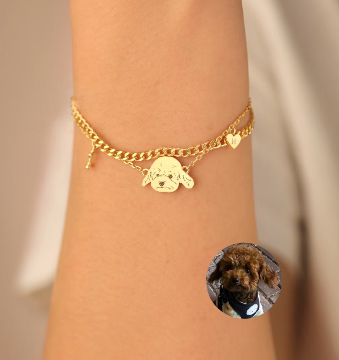 Forever Love Memorial Jewelry - Custom Photo Engraving Necklace & Bracelet for Pet/Human Portrait