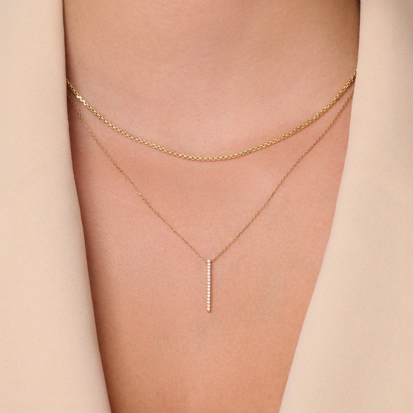 Pav¨¦ Cubic Zirconia Vertical Bar Pendant Necklace