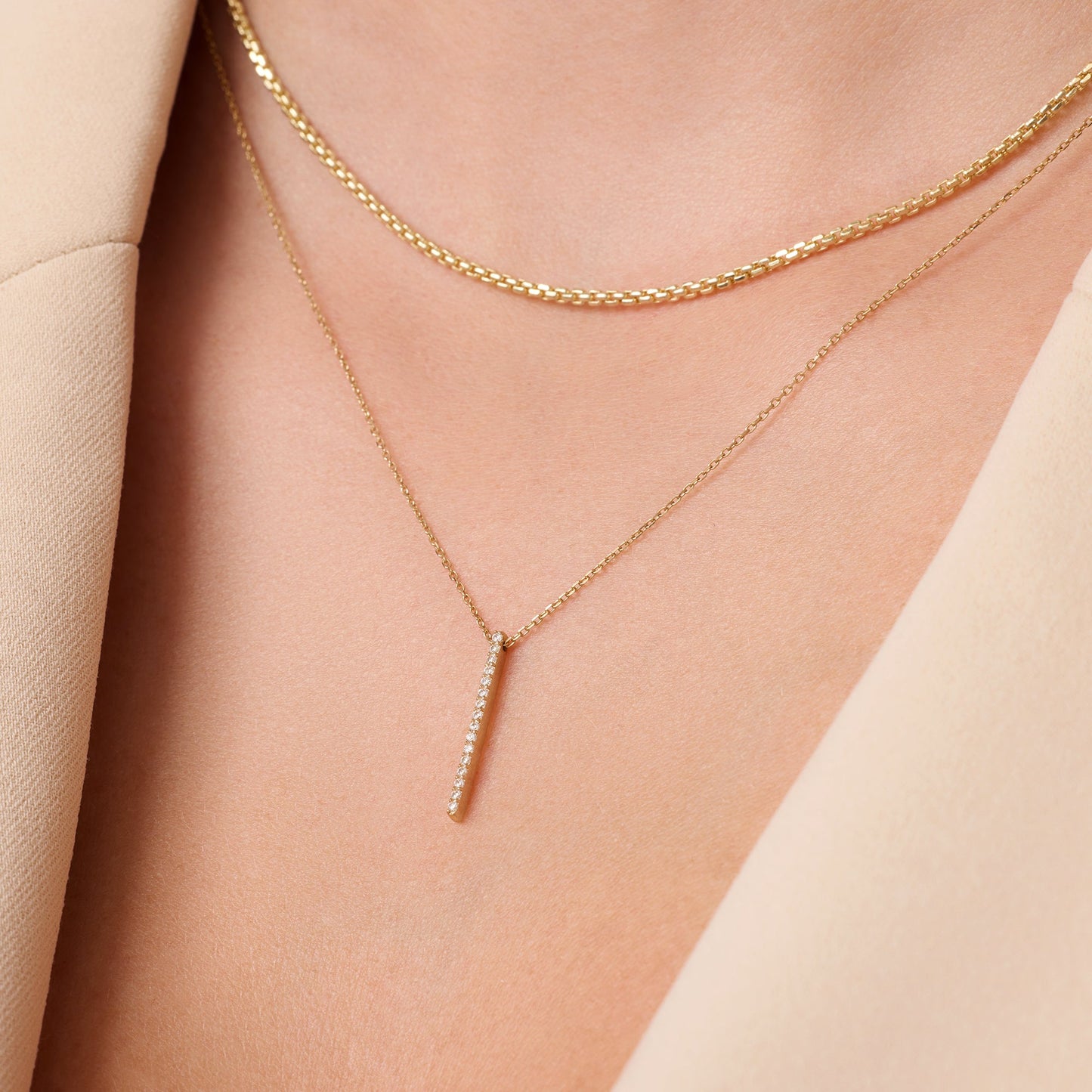 Pav¨¦ Cubic Zirconia Vertical Bar Pendant Necklace