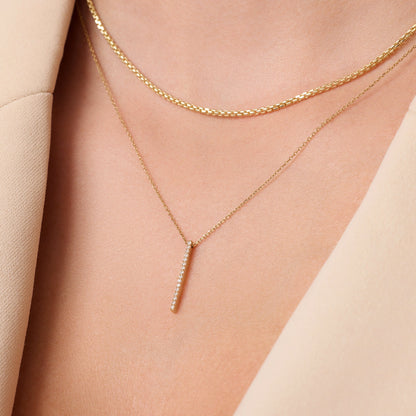 Pav¨¦ Cubic Zirconia Vertical Bar Pendant Necklace