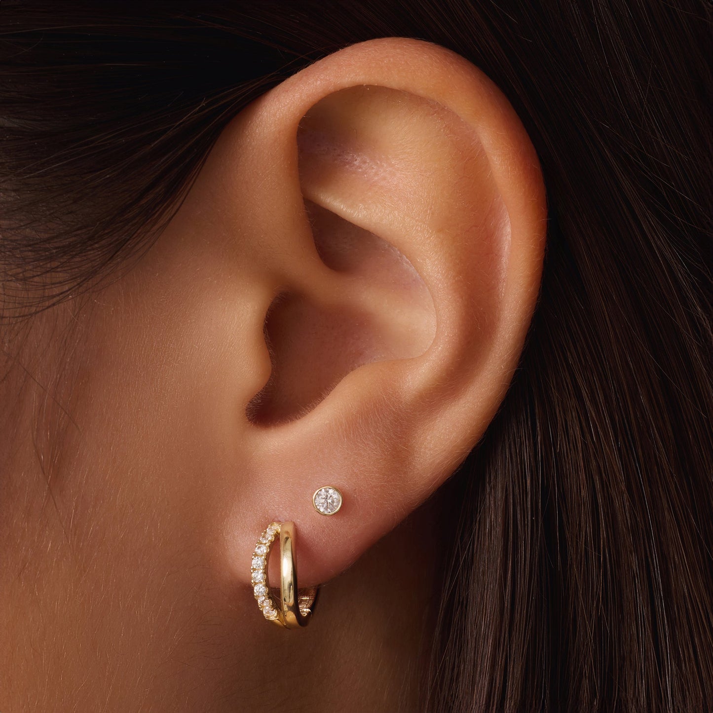 Pav¨¦ Cubic Zirconia Double Huggie Hoops (12mm)