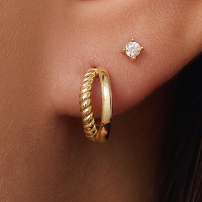 Twisted Double Huggie Hoops (12mm)