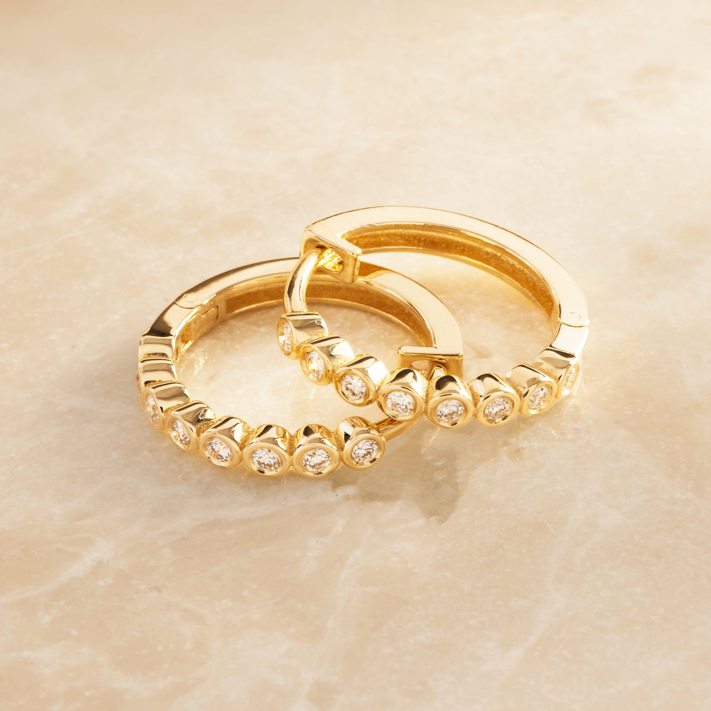 Bezel Set Diamond Small Hoops (15mm) (0.15 ct)
