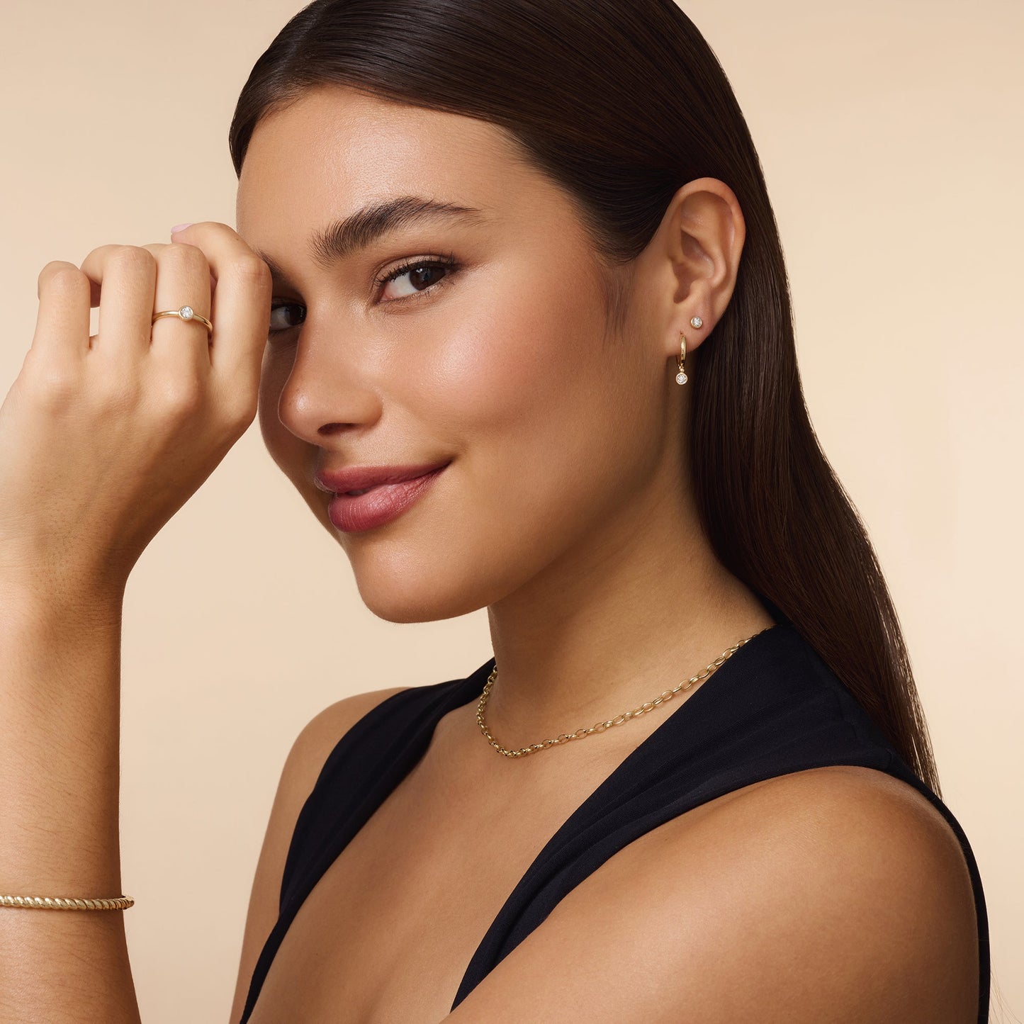 Bezel Set Diamond Charm Hoop Earrings (0.03 ct)
