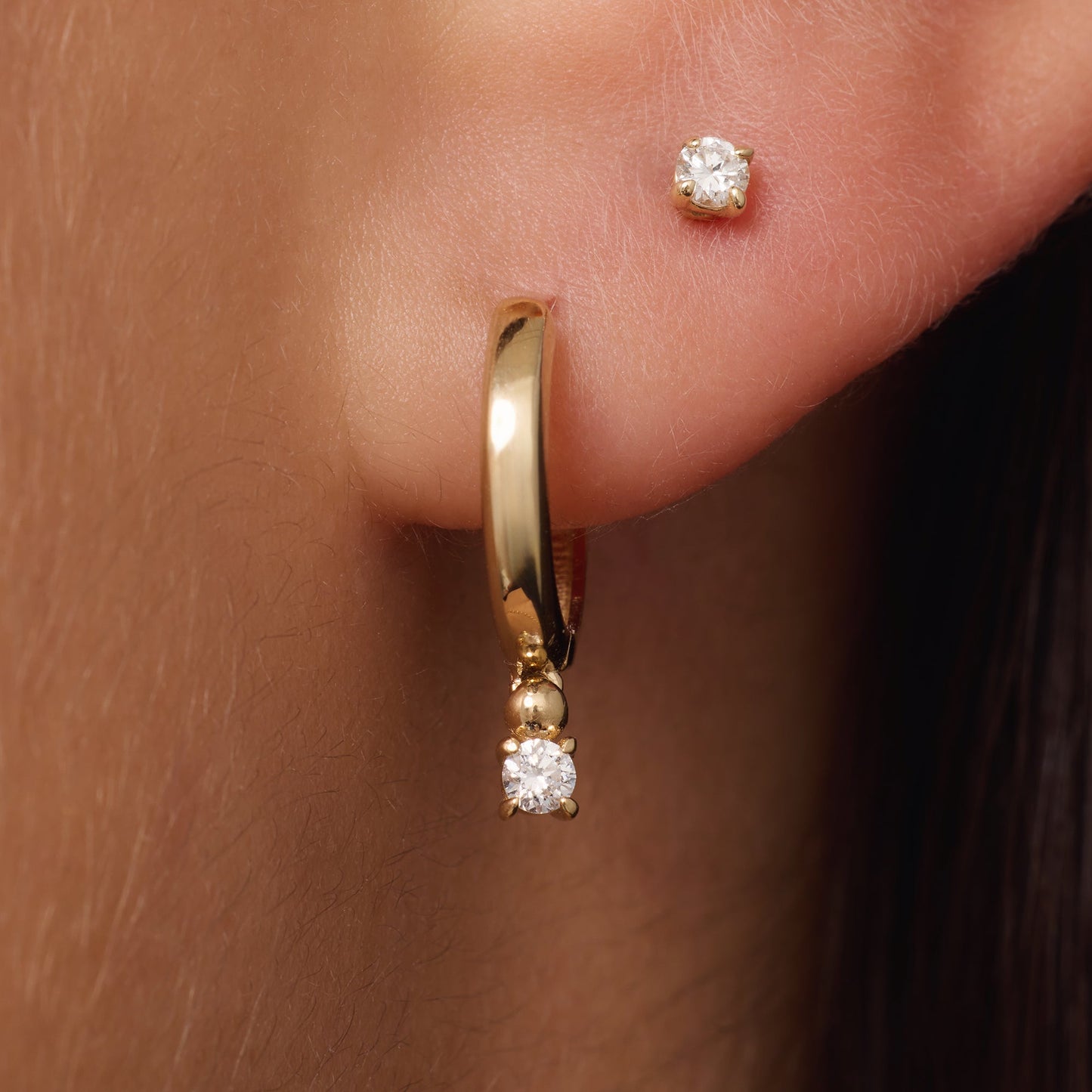 Four Prong Diamond Charm Hoop Earrings (0.10 ct)