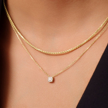 Four Prong Diamond Halo Pendant Necklace (0.05 ct)