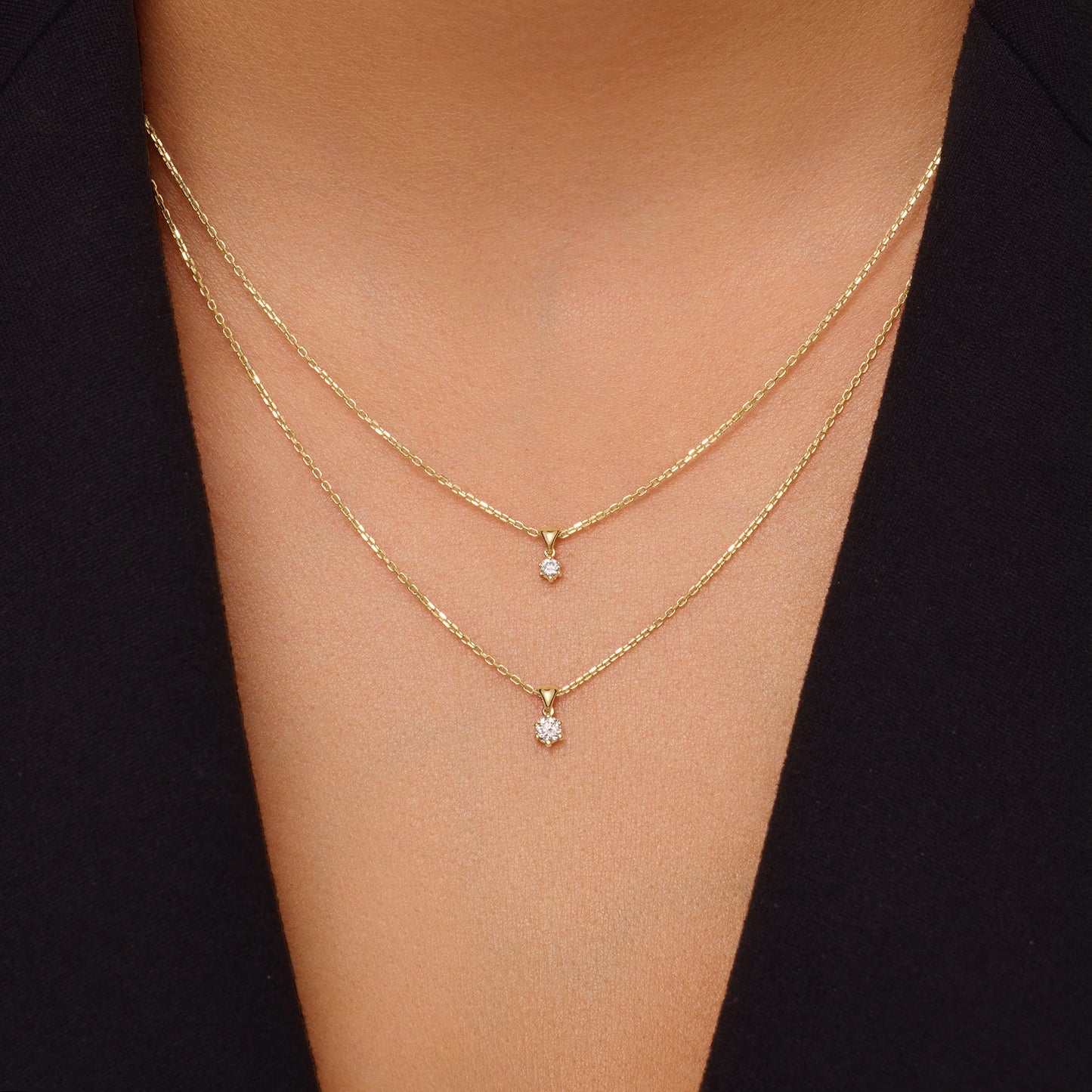 Six Prong Diamond Linked Pendant Necklace (0.10 ct)