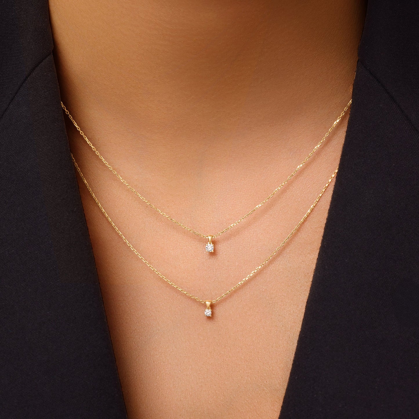 Four Prong Diamond Linked Pendant Necklace (0.07 ct)