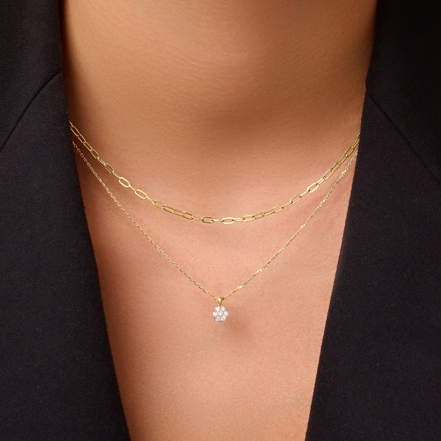 Diamond Cluster Linked Pendant Necklace (0.13 ct)