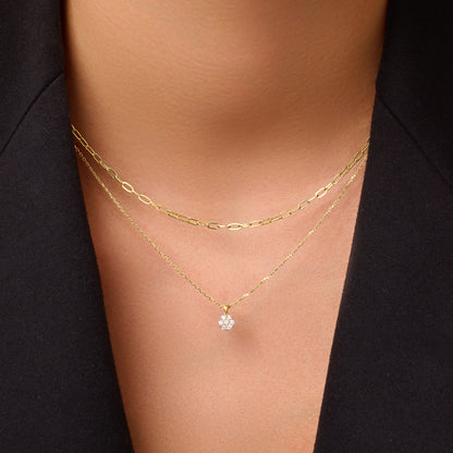 Diamond Cluster Linked Pendant Necklace (0.13 ct)