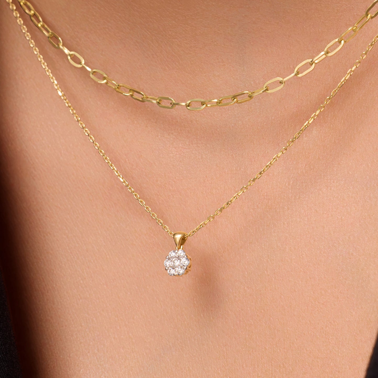 Diamond Cluster Linked Pendant Necklace (0.13 ct)